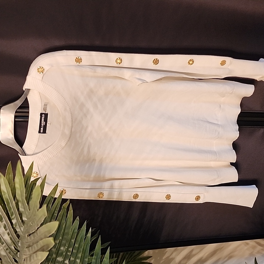 Karl Lagerfeld Ivory Sweater with Gold Button Details